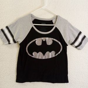 Batman T-Shirt Kids XL Short Sleeve Bat‎ Signal Black and Silver Cotton/Poly